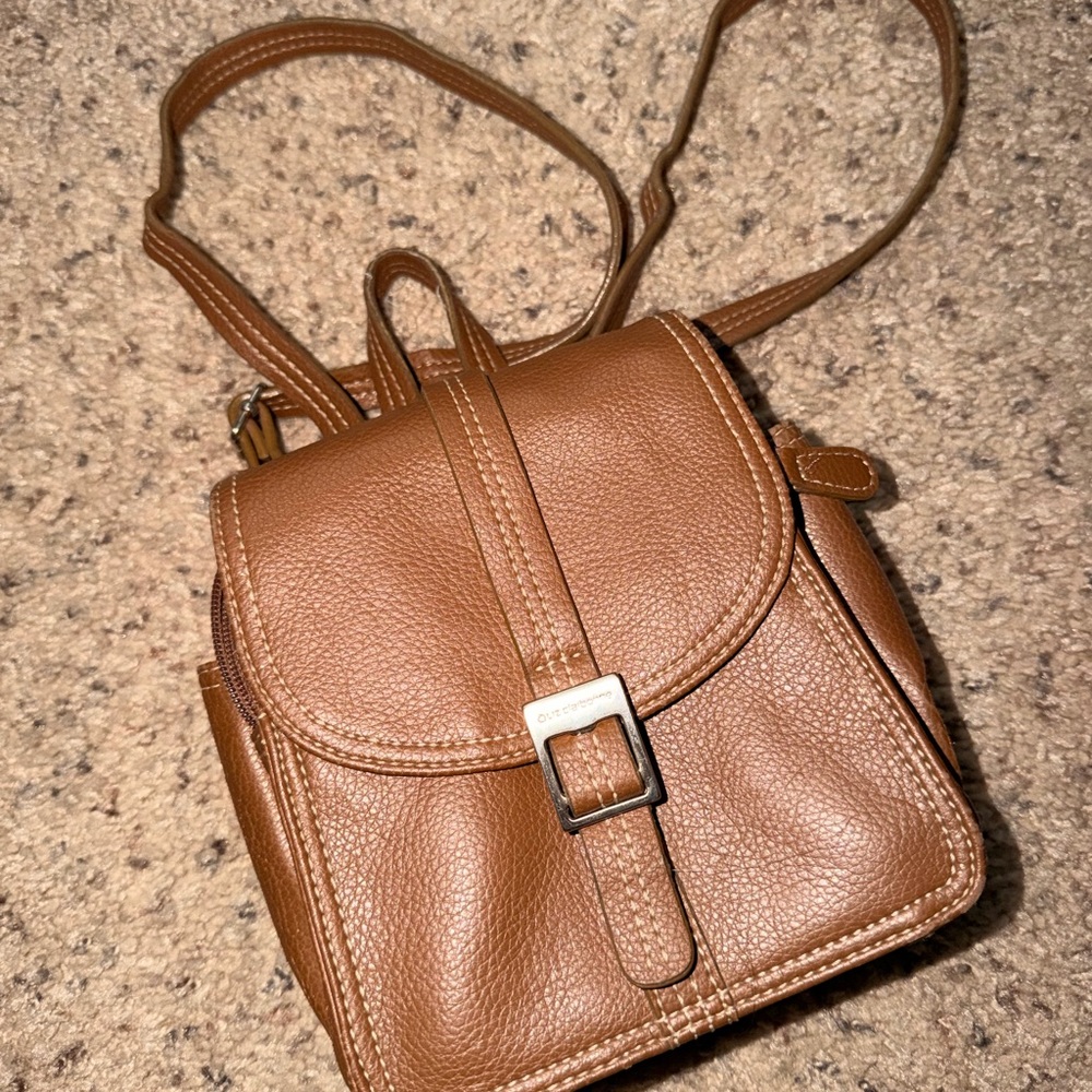 Liz Claiborne Cognac Brown Pebbled Leather Mini Backpack